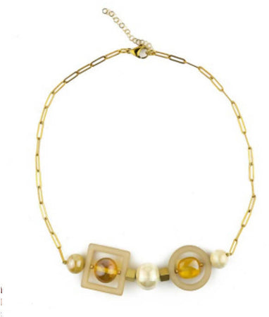 Collana Donna Midi in Vetro Di Murano Avorio Bijou Fashion Artigianale Made in Italy Collana Dorata Con Perle Realizzate a Mano Catena E Chiusura Gancetto 44,5 Cm