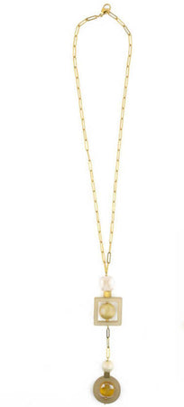 Collana Donna Pendente in Vetro Di Murano Avorio Bijou Fashion Artigianale Made in Italy Collana Dorata Pendente Con Perle Realizzate a Mano Catena E Chiusura Gancetto 55,5 Cm