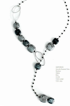 Collana Donna Pendente in Vetro Di Murano Grigio Bijou Fashion Artigianale Made in Italy Collana in Ottone Con Perle Realizzate a Mano 66 Cm