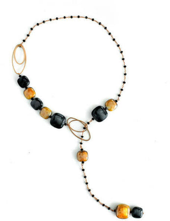 Collana Donna Pendente in Vetro Di Murano Ocra Bijou Fashion Artigianale Made in Italy Collana in Ottone Con Perle Realizzate a Mano 66 Cm