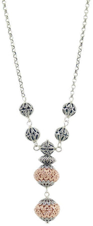 Collana donna sfere filigrana sarda in argento traforate brunite e rosè