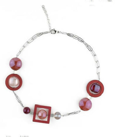 Collana Donna Top in Vetro Di Murano Rosso Bijou Fashion Artigianale Made in Italy Collana Girocollo Chiusura Gancetto Con Perle Realizzate a Mano E Catena 46,5 Cm