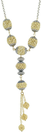 Collana lunga da donna in argento sfere filigrana sarda traforate dorate e brunite