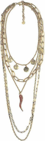 Collana Lunga Donna Multi Filo Catene Cornetto Porta Fortuna Swarovski Rossi Collana Charms Estivi Oro Bijoux Mya Collana You Store - Messina, Commerciovirtuoso.it