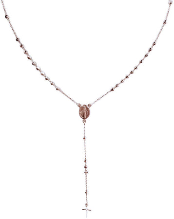 Collana Rosario Unisex in Argento 925 millesimi Rosiato in Oro Bianco 60cm