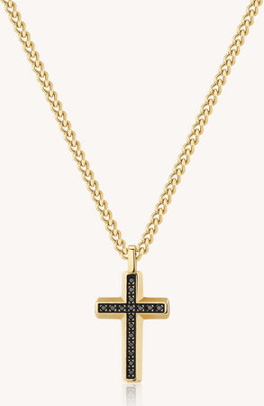 Collana Uomo Brosway Bbc02 Ciondolo Croce in Smalto Nero E Zirconi