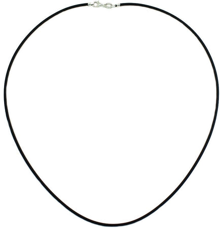 Collana Uomo Caucciù Nero 2 Mm Lunghezza 45 Cm Collana Filo Caucciù Con Chiusura Gancetto Argento 925
