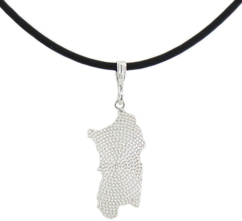 Collana Uomo in Caucciù Con Pendente Sardegna 22x11 Mm in Argento Lavorazione Corbula Collana 50 Cm