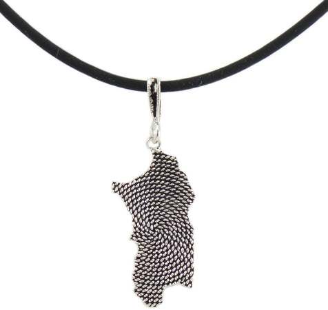 Collana uomo caucciù con pendente Sardegna in argento brunito lavorazione corbula