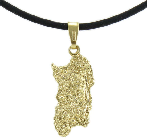 Collana uomo caucciù con pendente Sardegna in argento dorato con montagne in rilievo