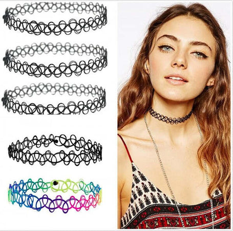 Collane-Collana-Girocollo-Gomma-Stretch-Moda-Gotico-Elastico-Effetto-Tatoo-Hype