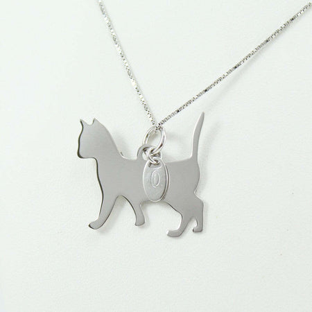 Collanina con pendente gatto coda alzata in argento con collare glitterato