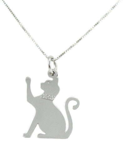 Collanina con pendente gatto zampa alzata in argento con collare glitterato