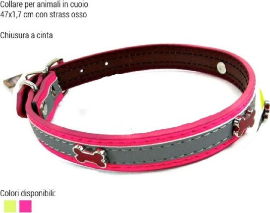 Collare-Per-Cani-Cuccioli-Gatti-Animali-In-Cuoio-47-Cm-Vari-Colori-Strass-Osso