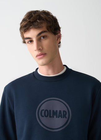 Colmar Felpa uomo girocollo logata in cotone felpato blu