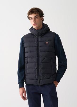 Colmar Gilet uomo nero imbottito in piuma naturale con cappuccio staccabile