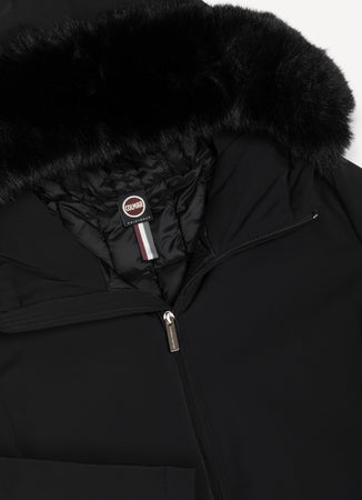 Colmar Piumino donna impermeabile nero con cappuccio e pelliccia sintetica