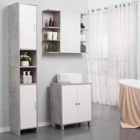 Colonna-Bagno-con-2-Armadietti-e-2-Vani-Aperti-in-Legno-Effetto-Cemento,-30x30x180cm-TY7834-379TY7