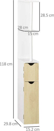 Colonna-Bagno-con-2-Ripiani-e-2-Armadietti,-Mobile-Alto-Salvaspazio-15.2x29.8x118-cm,-Bianco-e-color-Legno-TL3834-456NDTL3