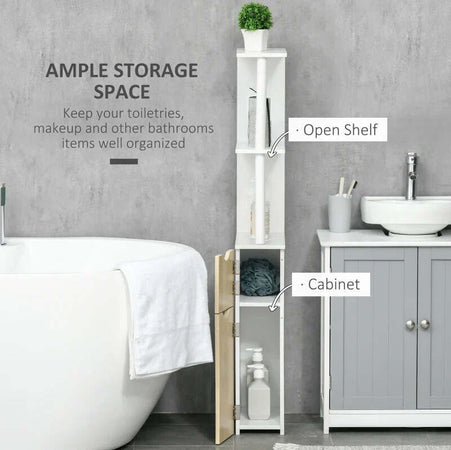 Colonna-Bagno-con-2-Ripiani-e-2-Armadietti,-Mobile-Alto-Salvaspazio-15.2x29.8x118-cm,-Bianco-e-color-Legno-TL3834-456NDTL3