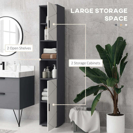 Colonna-Bagno-in-Truciolato-con-2-Ripiani-Aperti-e-2-Armadietti-a-2-Livelli,-30x30x183-cm,-Grigio-QS3834-628V80LGQS3