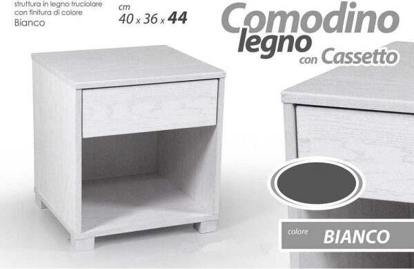 Comodino-Con-Casseto-Letto-Moderno-44x40x36cm-Legno-Bianco-Rovere-Sbiancato
