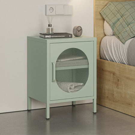 Comodino Diora in metallo con 1 anta colore verde menta