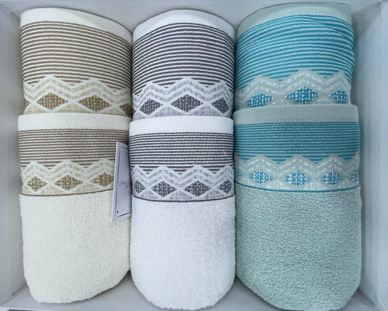 Completo asciugamani spugna 3+3 fiamma by vingi 100 % cotone 6 asciugamani : 3 viso + 3 ospite con banda Casa e cucina/Tessili per la casa/Biancheria da bagno/Asciugamani/Set di asciugamani Puleo Casa - Palermo, Commerciovirtuoso.it