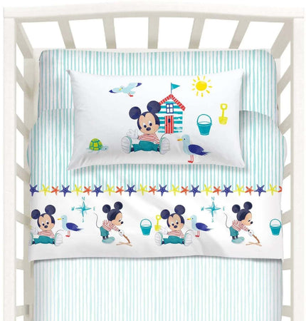 Completo lenzuola baby mickey per culla 100% cotone - Caleffi