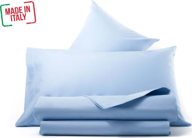Completo Letto in puro Cotone Organico Azzurro Made in italy Traspirante e Confortevole Casa e cucina/Tessili per la casa/Biancheria da letto/Lenzuola e federe/Set di lenzuola e federe Smartdecohome - Sesto San Giovanni, Commerciovirtuoso.it