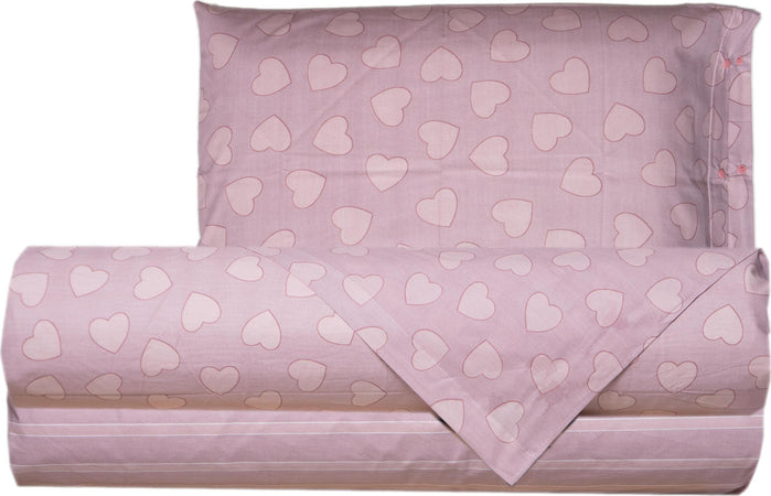 Completo-letto-lenzuola-100%-cotone-made-in-italy-CUORI-ROSA