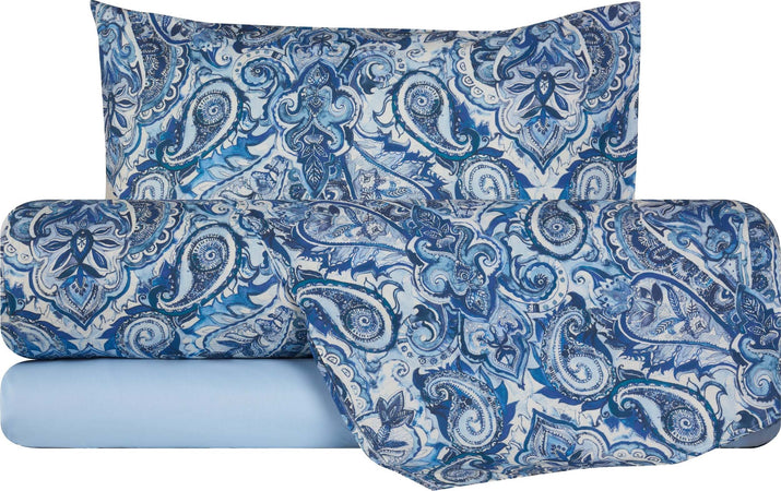 Completo letto lenzuola federe bifaccia double face stampa digitale in cotone made in italy PAISLEY AZZURRO Casa e cucina/Tessili per la casa/Biancheria da letto/Lenzuola e federe/Lenzuola Novilunio - Sesto San Giovanni, Commerciovirtuoso.it