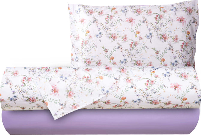 Completo letto lenzuola federe bifaccia double face stampa digitale in cotone made in italy SOTTOBOSCO/LILLA Casa e cucina/Tessili per la casa/Biancheria da letto/Lenzuola e federe/Lenzuola Novilunio - Sesto San Giovanni, Commerciovirtuoso.it
