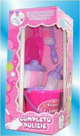 Completo-Pulizie-Scopa-Paletta-Secchio-Accessori-Giocattolo-Gioco-Bambina