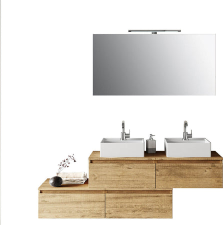 Composizione Bagno 160cm Con Doppio Lavabo, Cassetti E Specchio Con Lampada Casa e cucina/Bagno/Mobili da bagno/Mobiletti con lavabo Shopbagno.it - Roma, Commerciovirtuoso.it