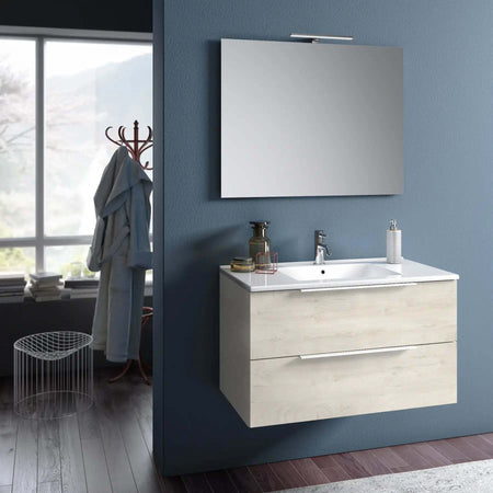 Composizione Bagno 80cm Sospesa Con Due Cassetti E Specchio Con Lampada Casa e cucina/Bagno/Mobili da bagno/Mobiletti con lavabo Shopbagno.it - Roma, Commerciovirtuoso.it
