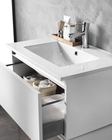 Composizione Bagno Sospesa 100cm Con Cassetto, Vano a Giorno, Specchio e Lampada Casa e cucina/Bagno/Mobili da bagno/Mobiletti con lavabo Shopbagno.it - Roma, Commerciovirtuoso.it