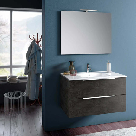Composizione Mobile Bagno 100cm Sospeso Con Due Cassetti E Specchio Con Lampada Casa e cucina/Bagno/Mobili da bagno/Mobiletti con lavabo Shopbagno.it - Roma, Commerciovirtuoso.it