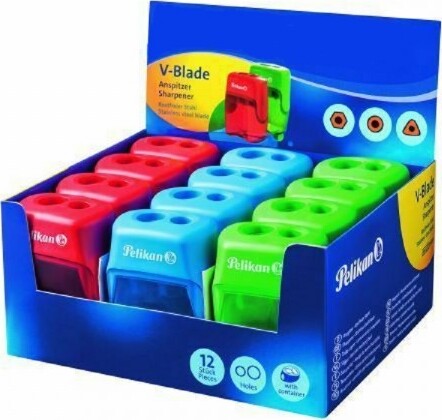 Confezione-12-Pezzi-Temperamatite-Temperino-V-Blade-2-Colorato-Con-Contenitore