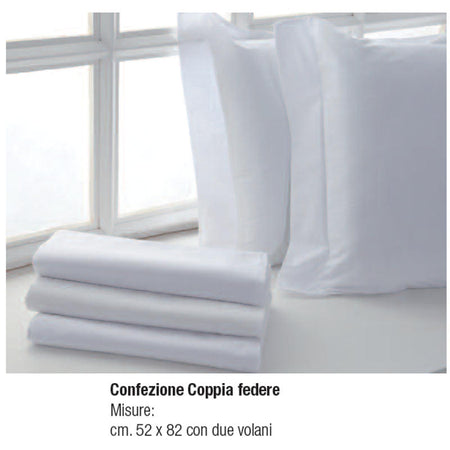 Coppia federe biancaluna bianchissimo con due volani, 52 x 82 cm in cotone