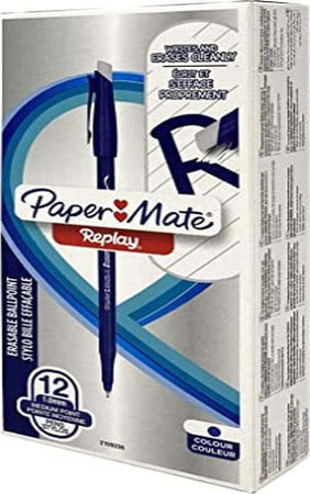 Confezione-da-12-Paper-Mate-Replay-Penna-a-Sfera-BLU-Cancellabile-Limited-Edition