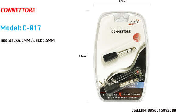 Connettore-3.5mm-Spinotto-Femmina-A-6.5mm-Jack-Maschio-Audio-Adattatore-Maxtech-C-017