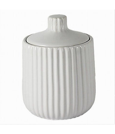 Contenitore Porta Cotton Fioc Decoro Plissè Bianco Rotondo Organizer Bagno 10329