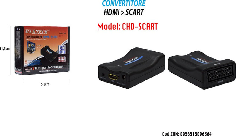Convertitore Adattatore Da Hdmi A Scart Da Digitale In Analogico Maxtech Chd-scart Elettronica e telefonia > Accessori Audio e Video > Adattatori Video Trade Shop italia - Napoli, Commerciovirtuoso.it