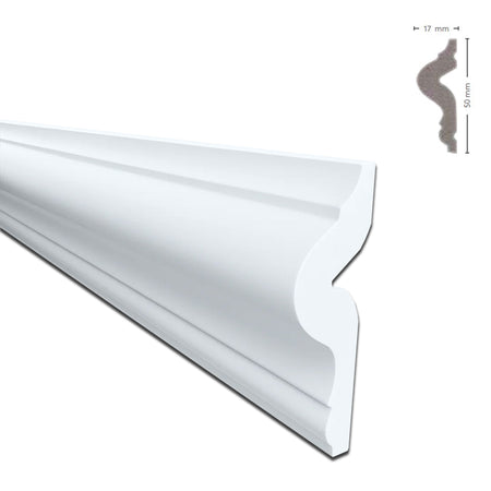 *STOCK FOLLI* Profilo a soffitto o boiserie in Polimeri Bianco RAL 9016 verniciabile 50X17mm (Prezzo al metro)