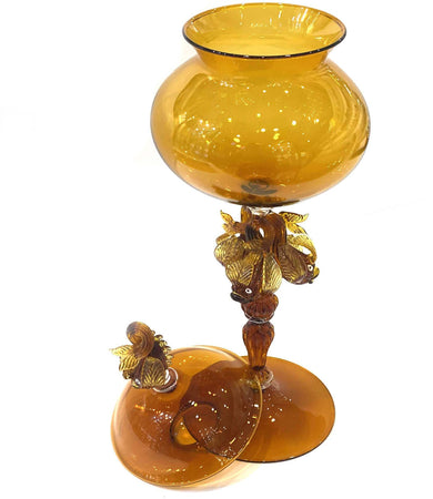 Coppa Alzatina in Vetro Artigianale Made in Italy Alzata Ambra Con Coperchio 100% Soprammobile Decorativo Murano Bicchiere Fatto a Mano Venezia 39 cm