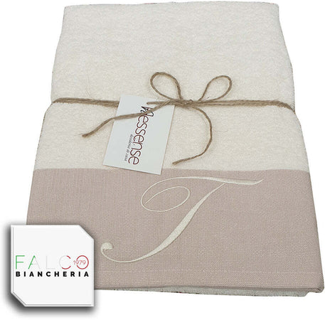 Coppia Asciugamano in Spugna Con Lettera Ricamata Beige/Panna dalla A alla Z