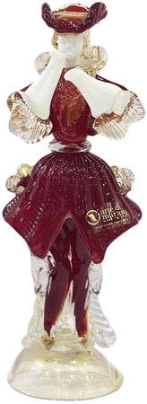 Coppia Damine Goldoniane in Vetro Di Murano 100% Fatto a Mano 23cm Artigianale Scultura in Vetro Rosso Venezia Con Polvere D'oro Made in Italy