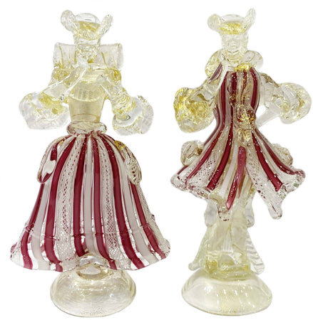 Coppia Damine Goldoniane in Vetro Di Murano100% Artigianale Statuine Sculturee Rosa Zanfirico Made in Italy Venezia Con Polvere D'oro