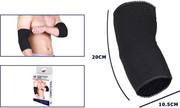 Coppia-Gomitiera-Fascia-Elastica-Supporto-Per-Gomito-Sport-Anallergico-Nero